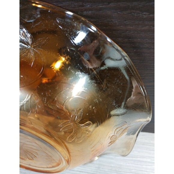 Crystal Clean Marigold Floral Carnival Glass Ruffled Fruits Salad Serving Bowls - Picture 4 of 12